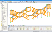 Modelo RFEM da estrutura das escadas de vigas treliçadas em madeira (© Josef Kolb AG)