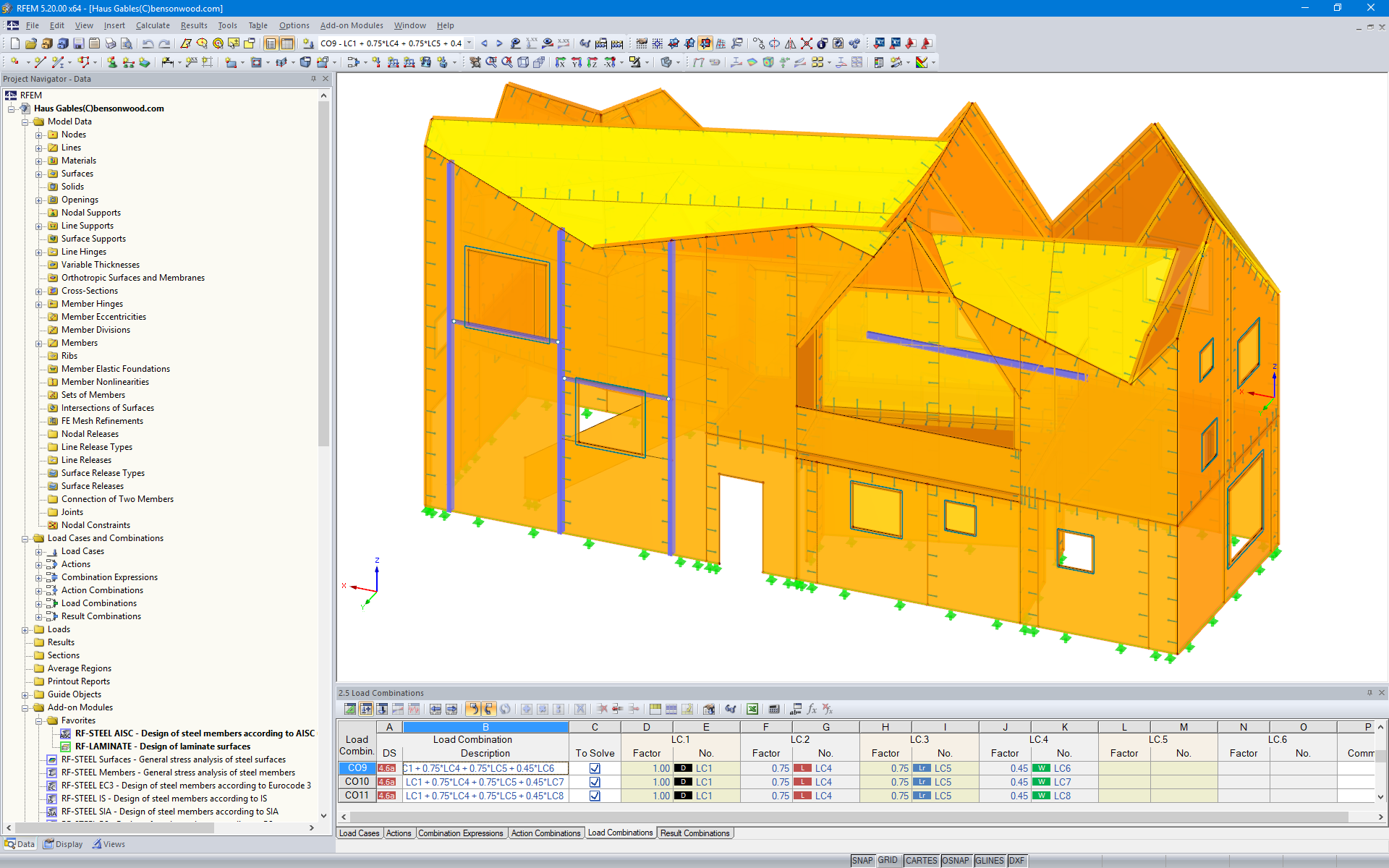 Modelo em 3D do Haus Gables no RFEM (© Fire Tower)