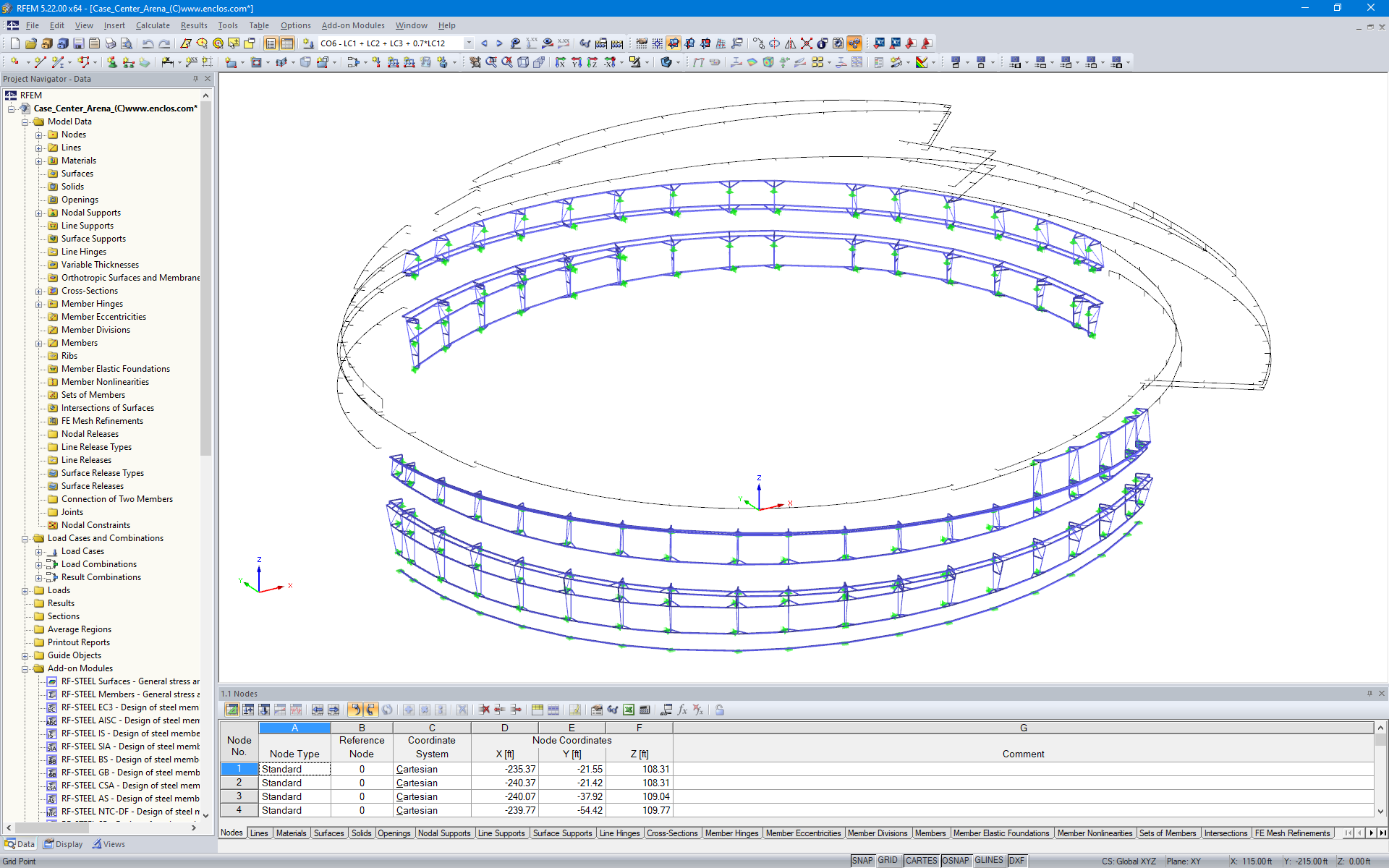 Estrutura de apoio da fachada no RFEM (© Enclos Corp.)