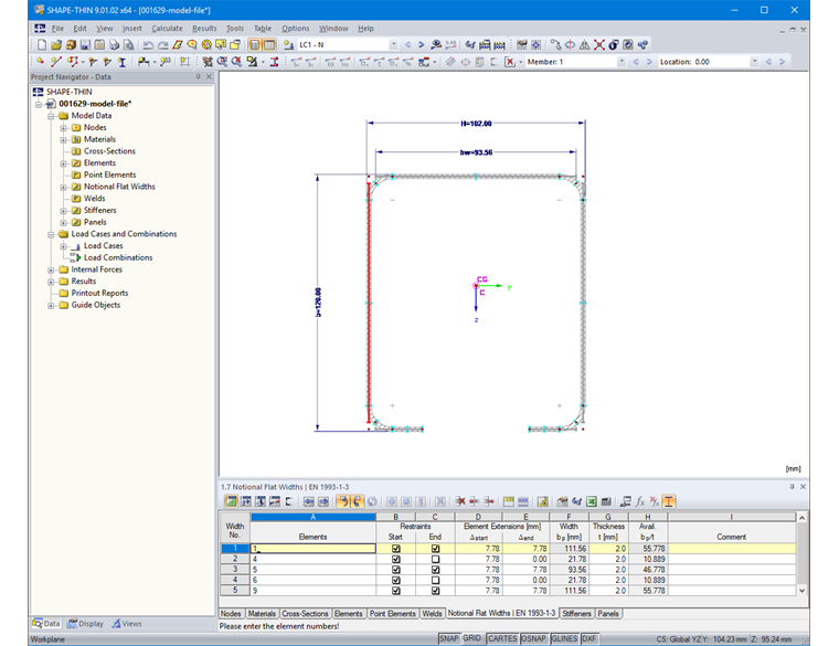 Tabela 1.7 Larguras planas nominais segundo a EN 1993-1-3