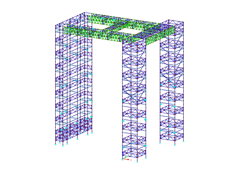 Modelo 3D da estrutura de andaimes no RFEM (© PlusEight System AB)