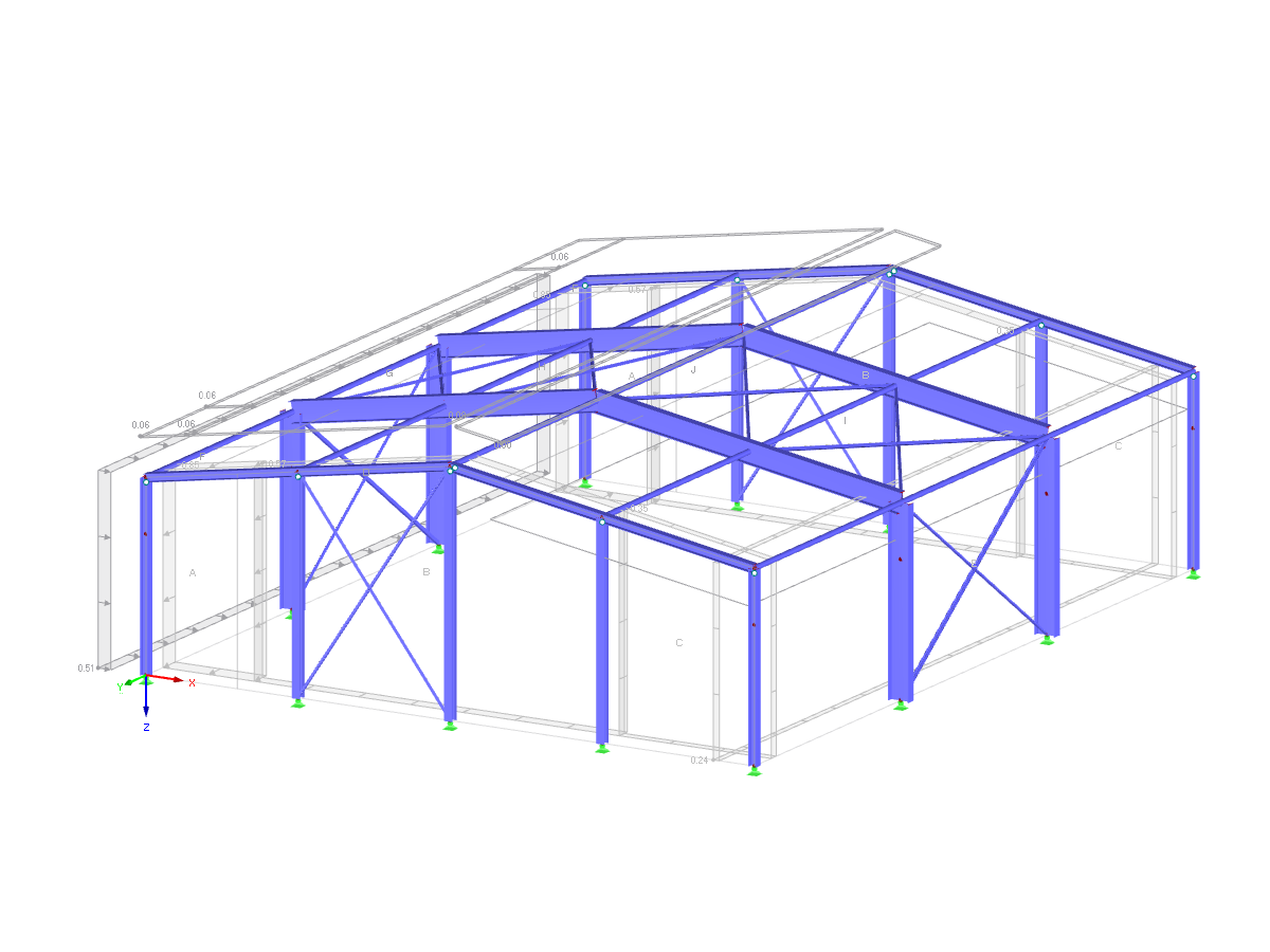Pavilhão de aço com cargas de vento geradas automaticamente