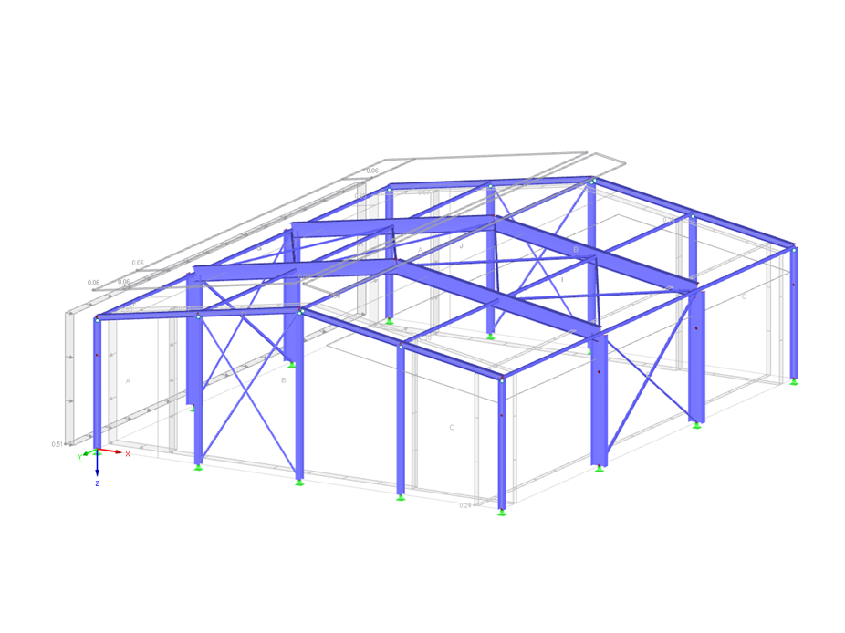 Pavilhão de aço com cargas de vento geradas automaticamente