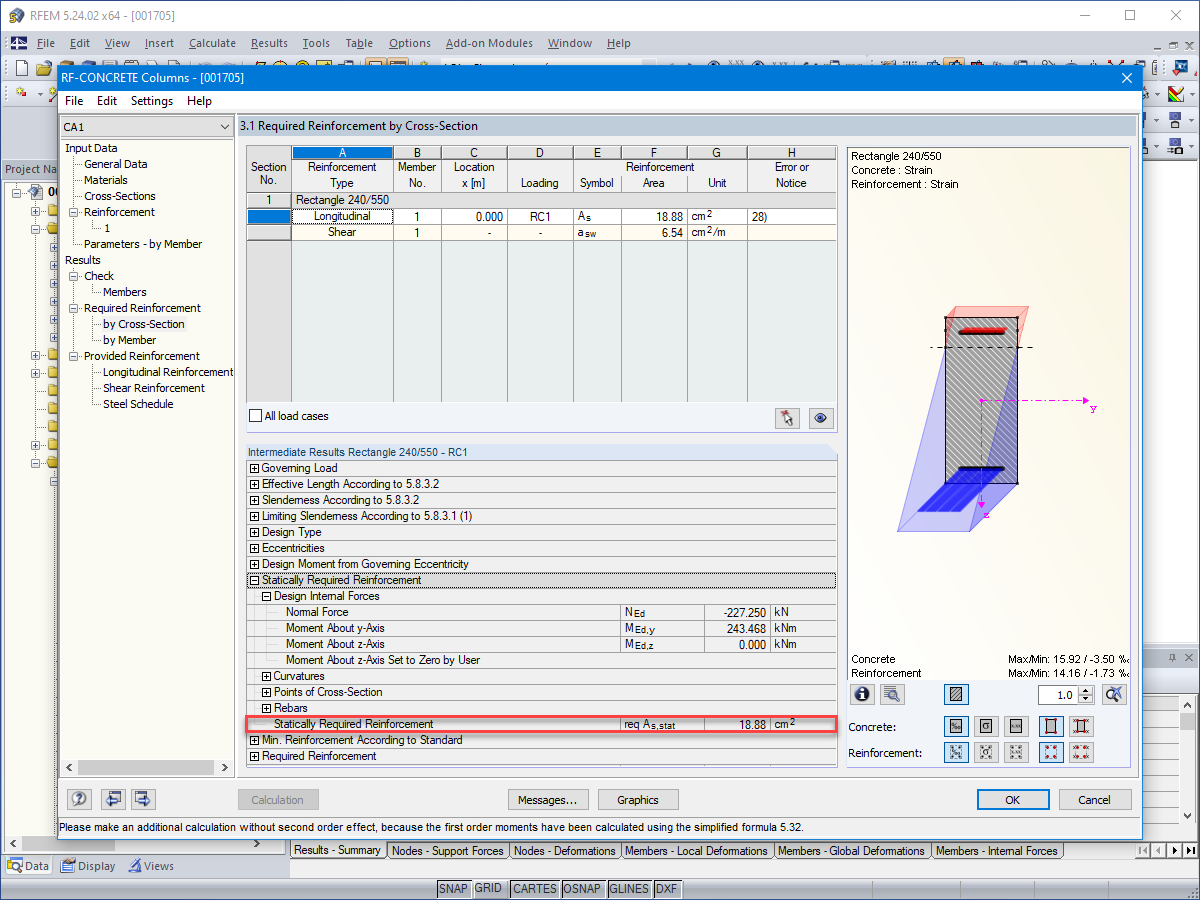 Armadura necessária determinada pelo RF-CONCRETE Columns