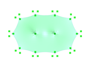 Cobertura de tenda com duas pontas cônicas, vista da direção do eixo Z