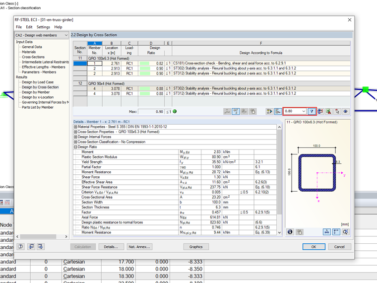 Filtrar todas as relações de dimensionamento superiores a 0,8