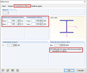 Caixa de diálogo "Editar barra": Comprimentos efetivos
