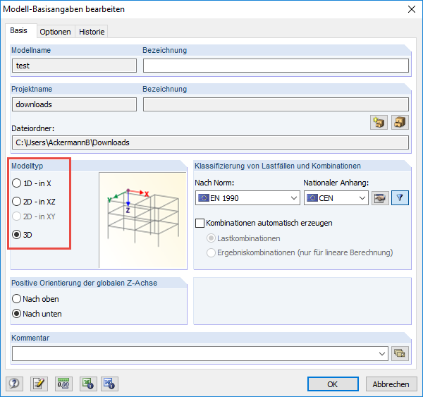 Configuração do modelo 3D