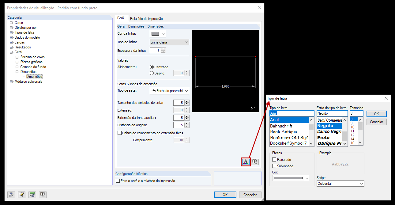 Alterar a visualização das dimensões