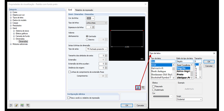 Alterar a visualização das dimensões