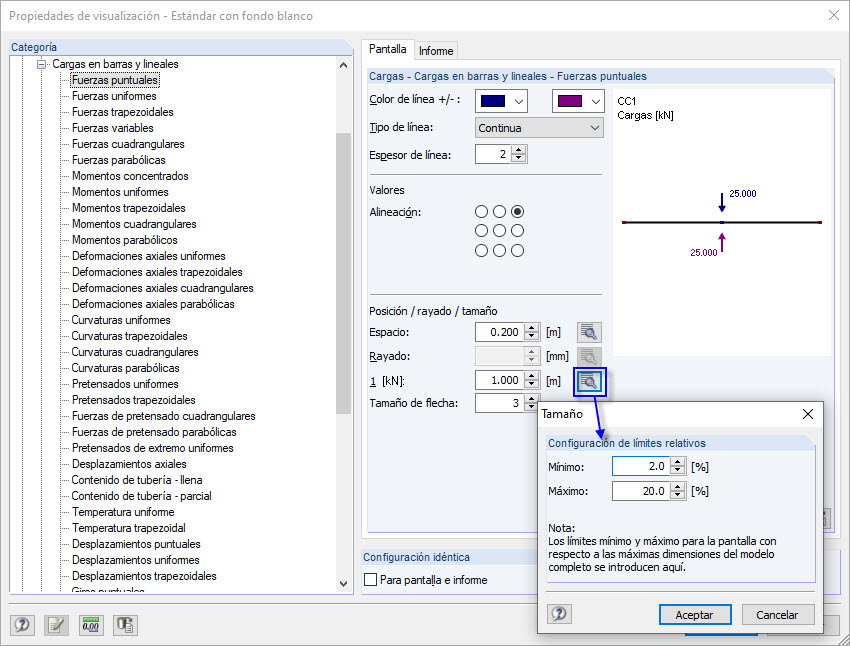 Exibir propriedades da carga