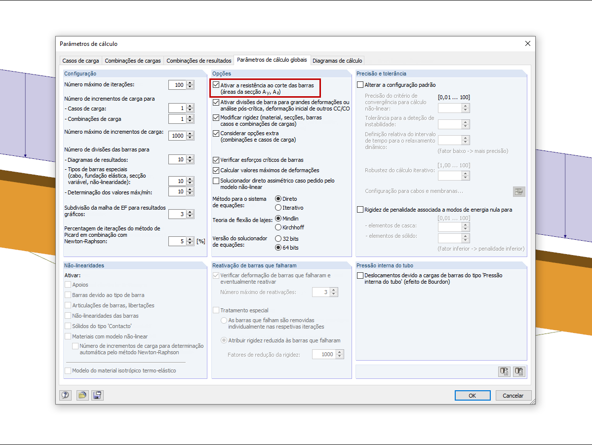 Consideração da deformação de corte