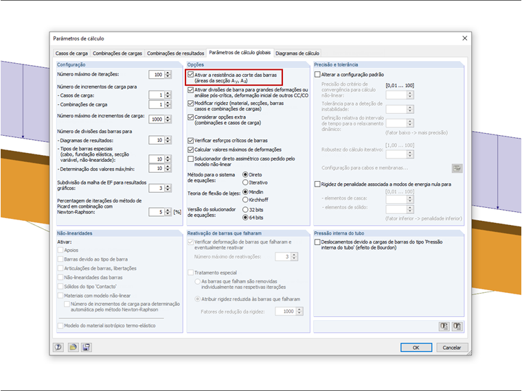 Consideração da deformação de corte