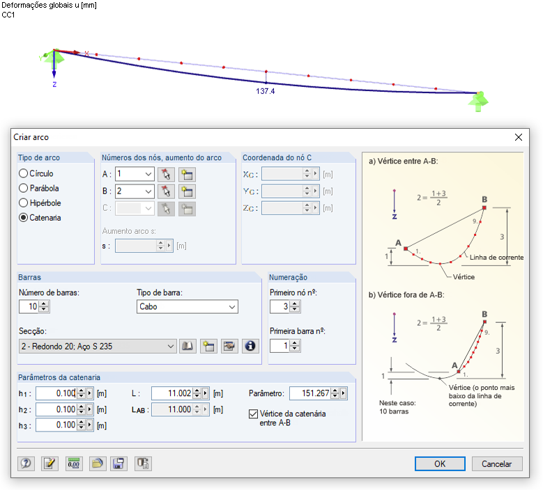 Gerar cabo como catenária