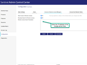 Configurações no Admin Control Center