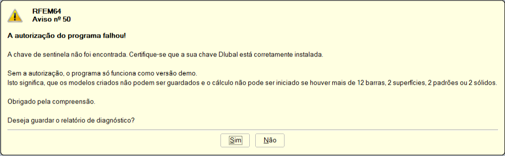 A autorização do programa falhou