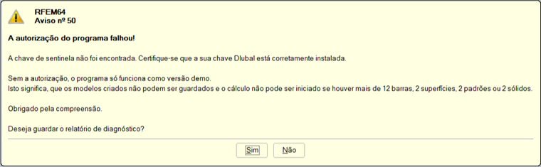 A autorização do programa falhou