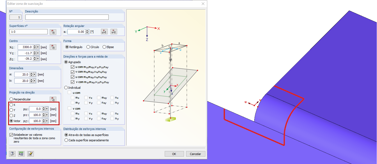 Definição da zona de suavização no RFEM