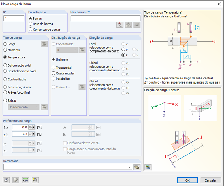 Carga de barra com diferença de temperatura