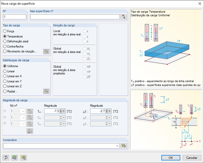 Carga de superfície com temperatura inicial e diferença