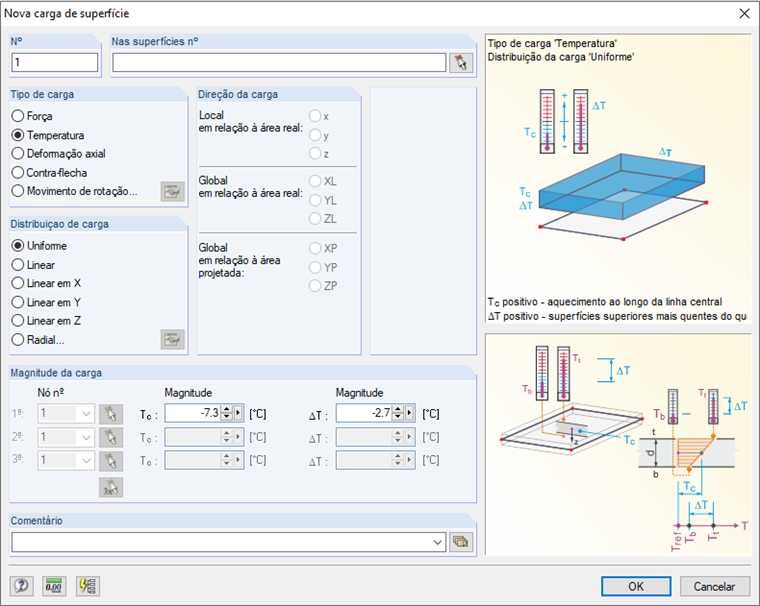 Carga de superfície com temperatura inicial e diferença
