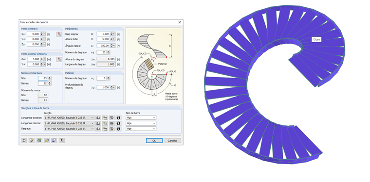 Caixa de diálogo Criar escadas de caracol