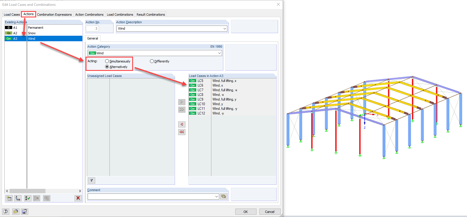 Ação alternativa de casos de carga