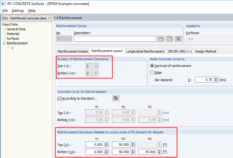 Número de direções de armadura