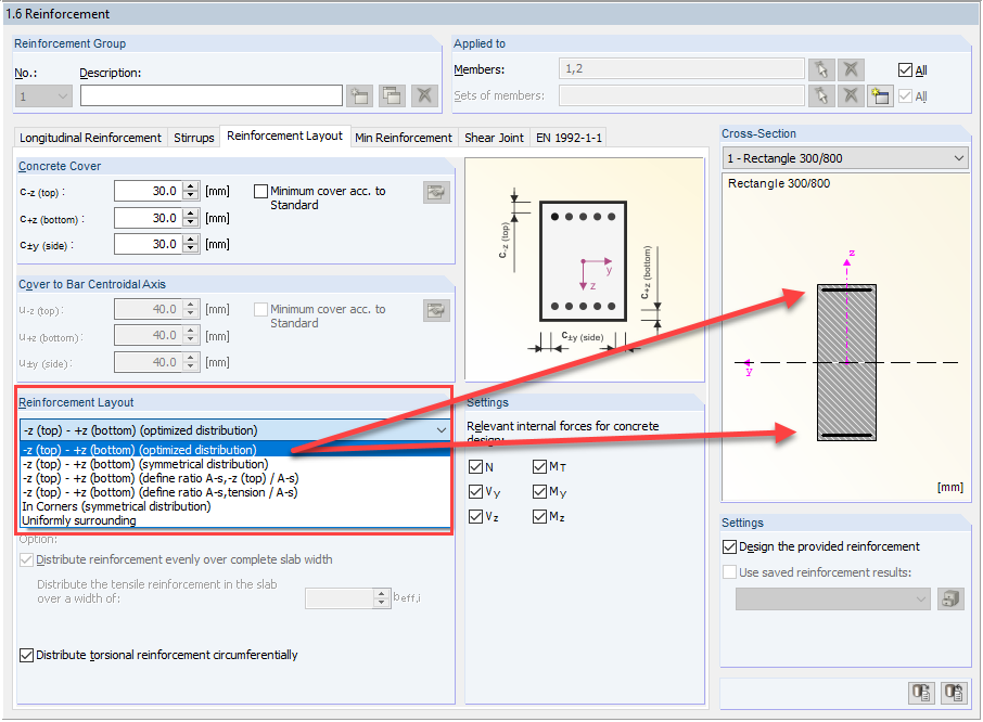 Camada de armadura para secção retangular