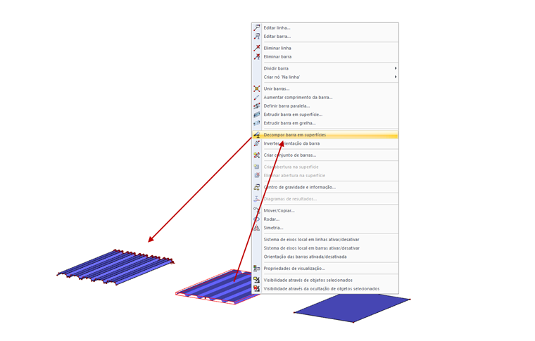 Função "Decompor barra em superfícies"