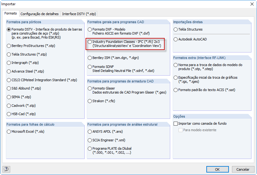 Importação de ficheiro IFC
