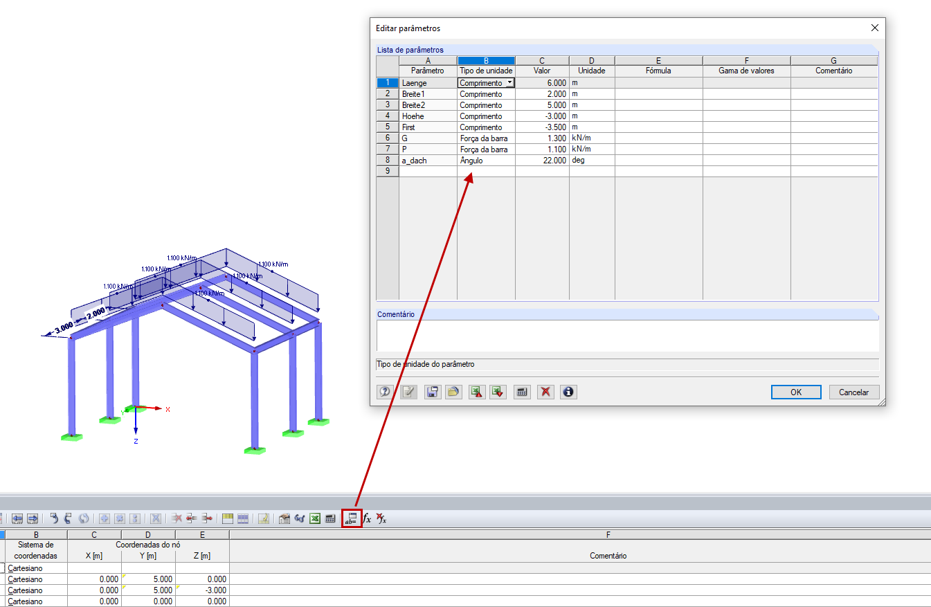 Definição de parâmetros