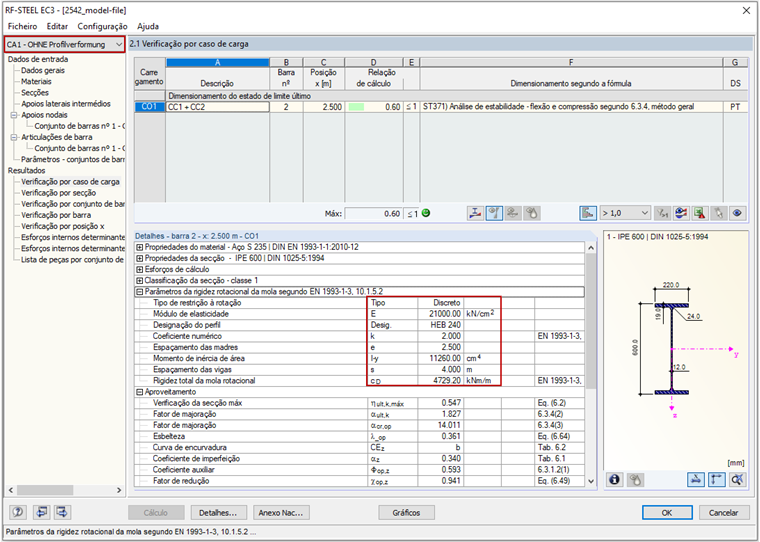 Mola de rotação sem considerar a deformação da secção