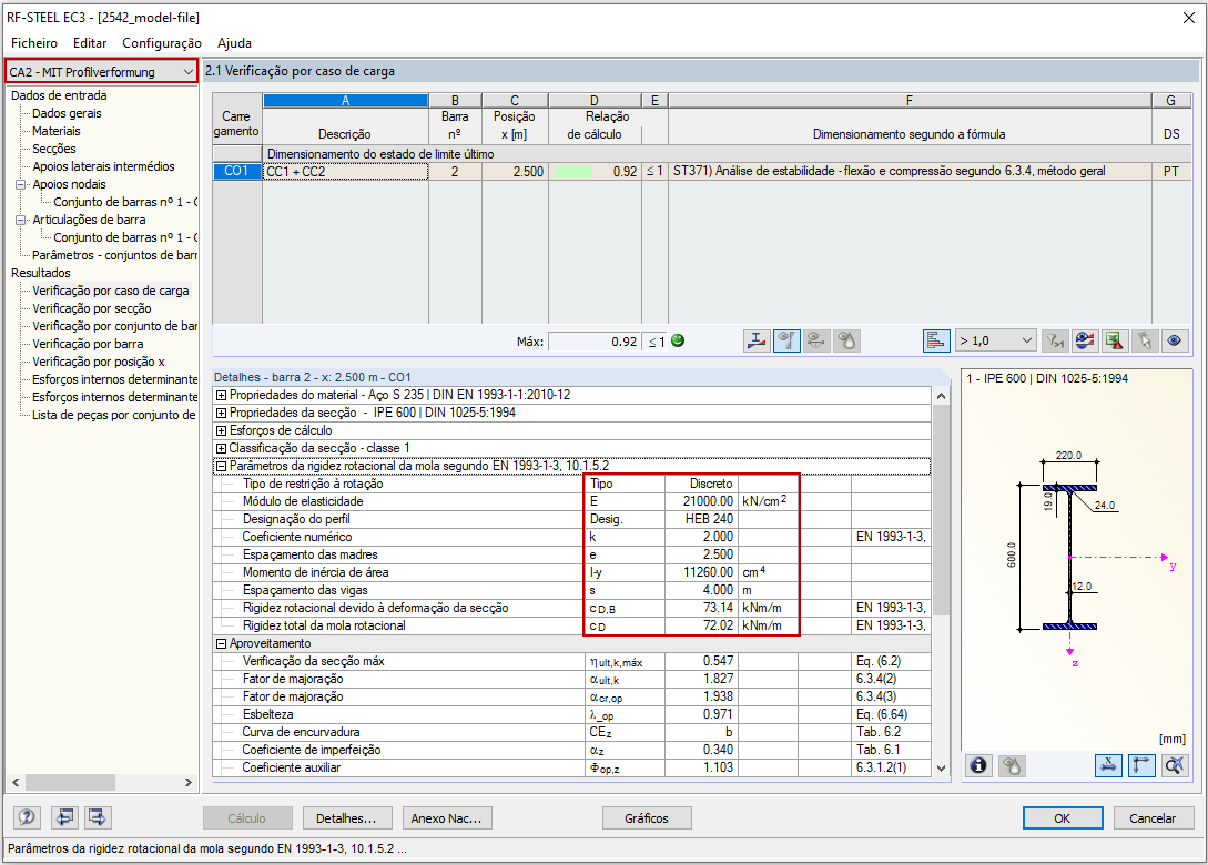 Mola de rotação considerando a deformação da secção