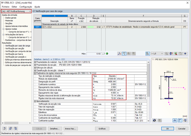 Mola de rotação considerando a deformação da secção