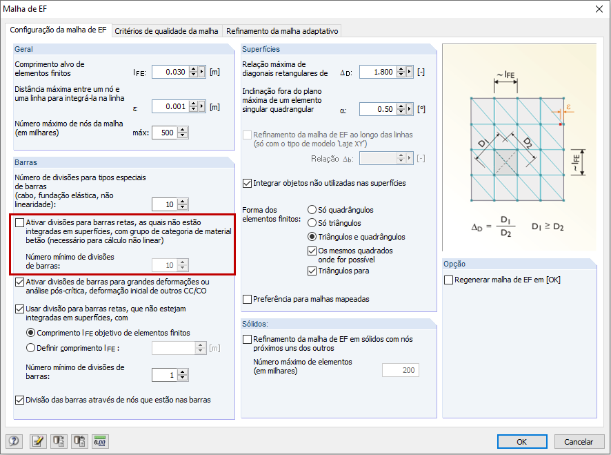 Configuração da malha de EF