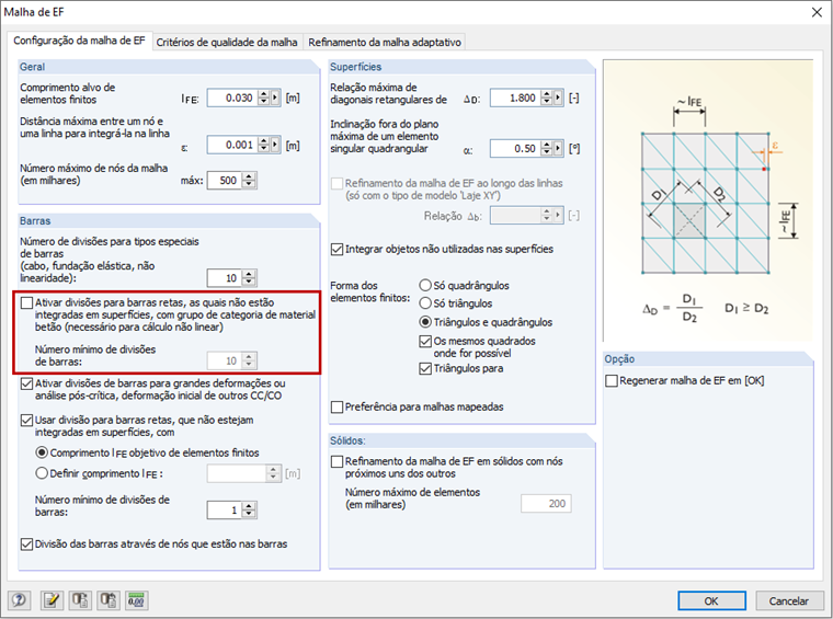 Configuração da malha de EF