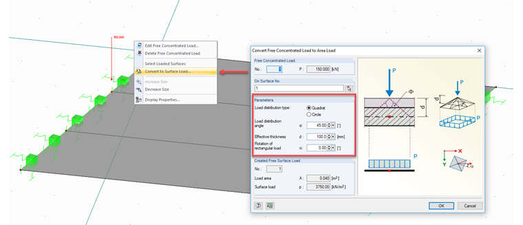 Conversão de carga concentrada em carga de superfície