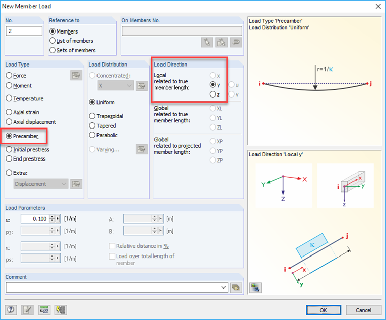 Definir a pré -curvatura imposta