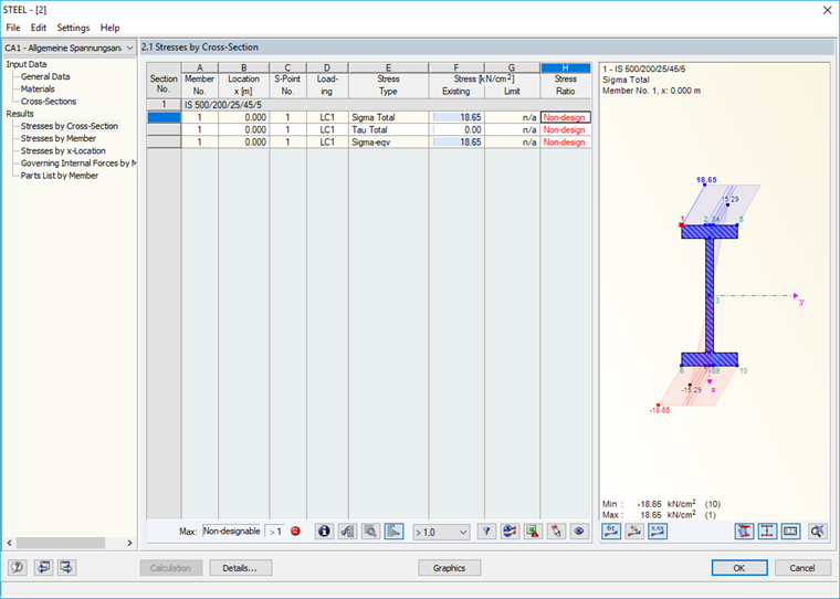 Dimensionamento falhado em STEEL