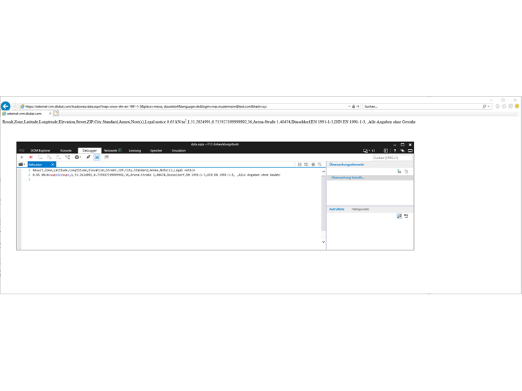Resposta do serviço web (tabela de dados)
