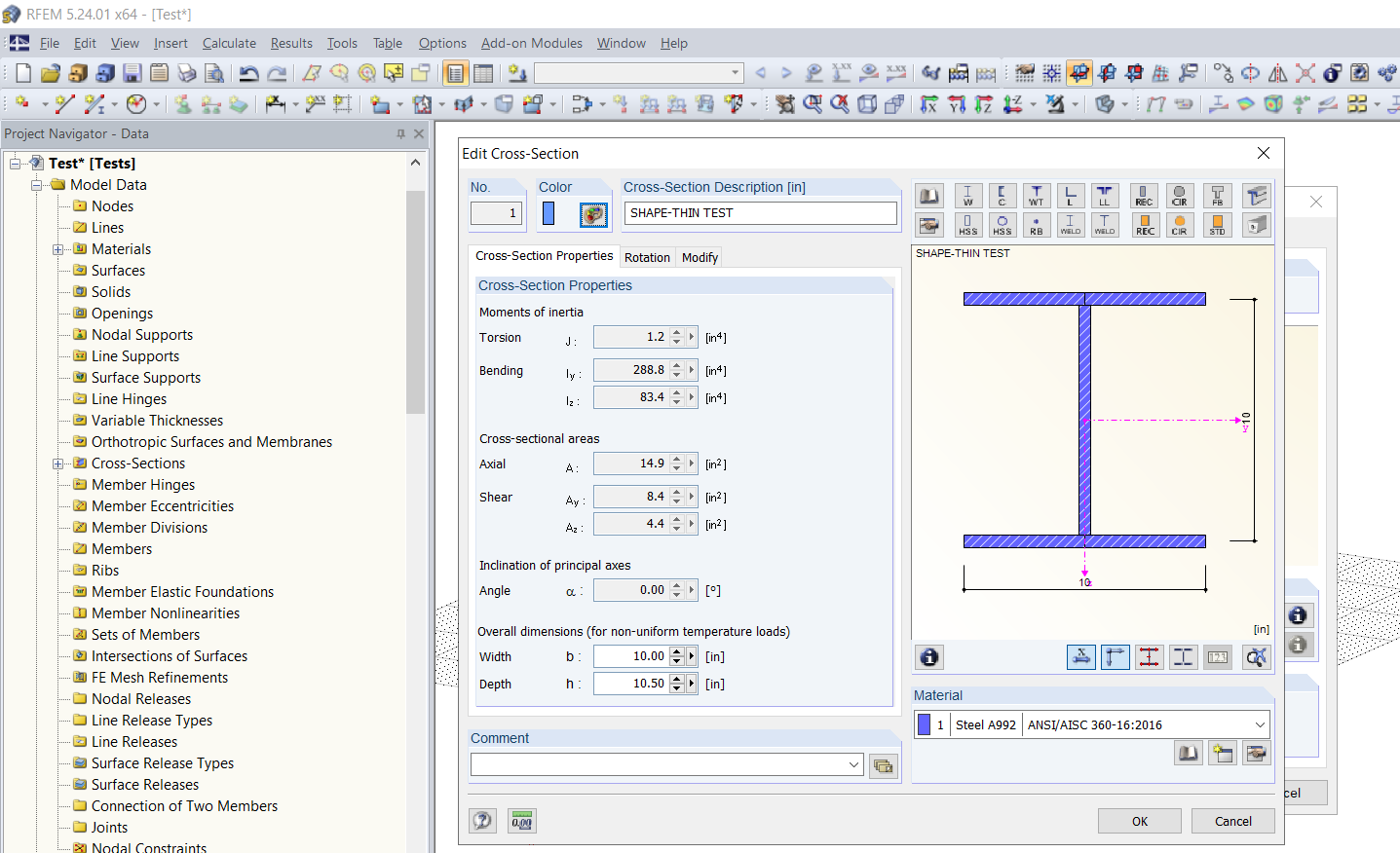 Secção SHAPE-THIN importada no RFEM/RSTAB