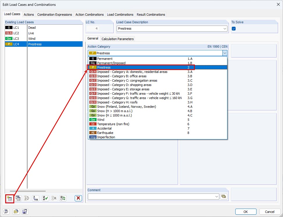 Caso de carga de pré-esforço