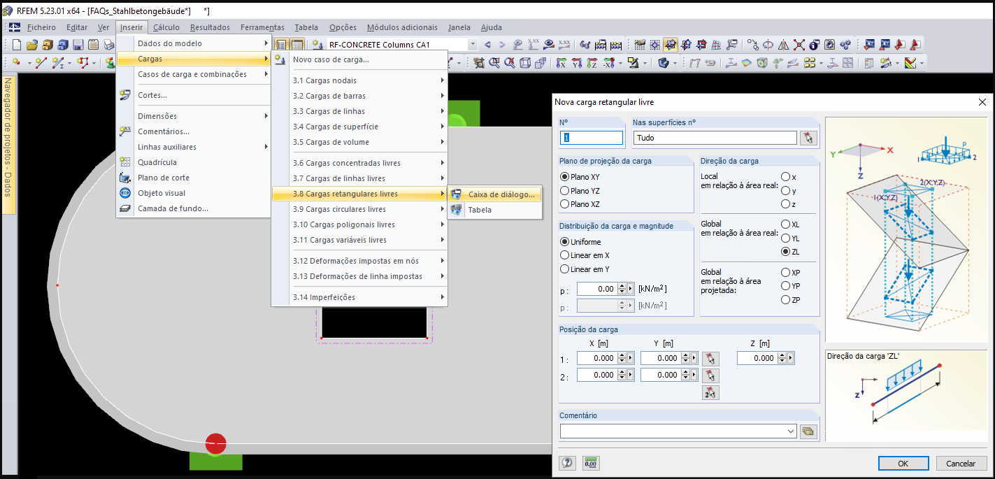 Nova carga retangular livre