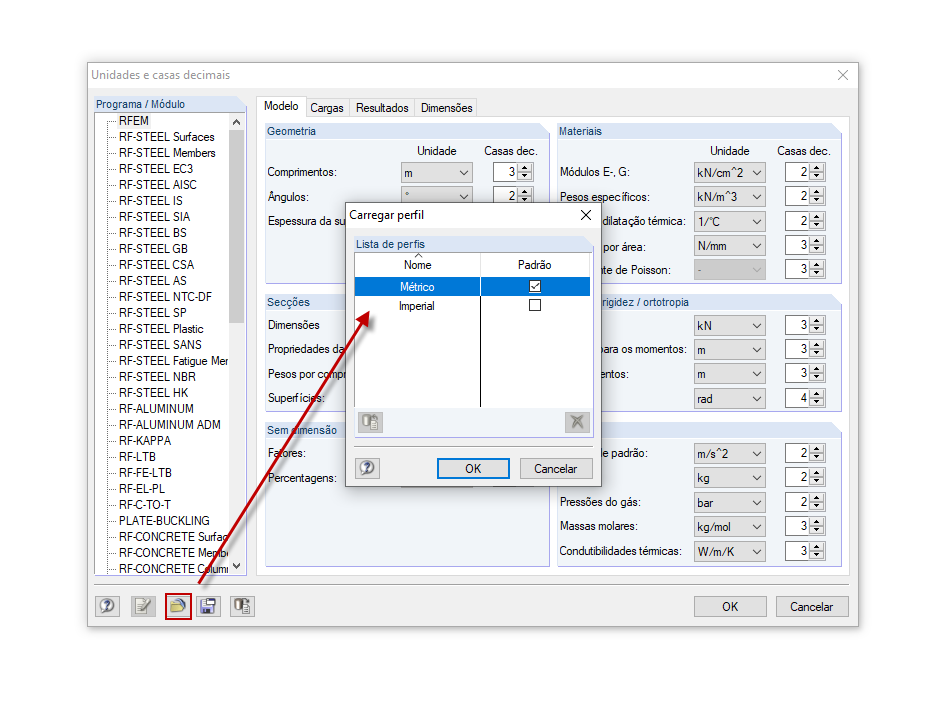 Carregar perfil guardado