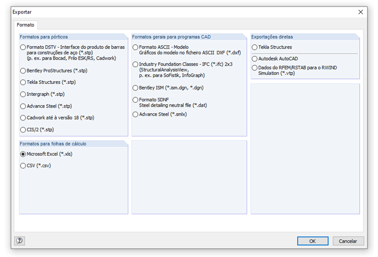 Interface de exportação do RSTAB