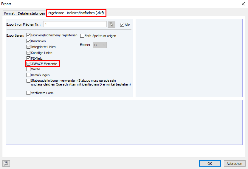 Configurações detalhadas para exportação de resultados