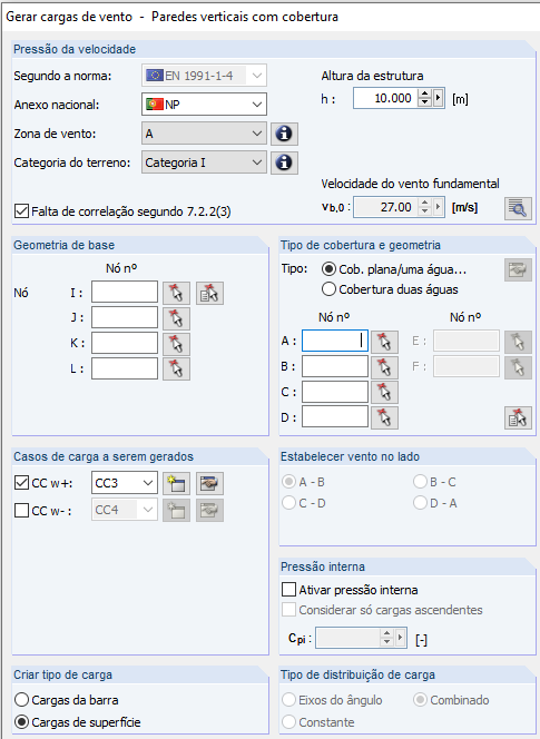 Geração de carga de vento através de cargas de superfície