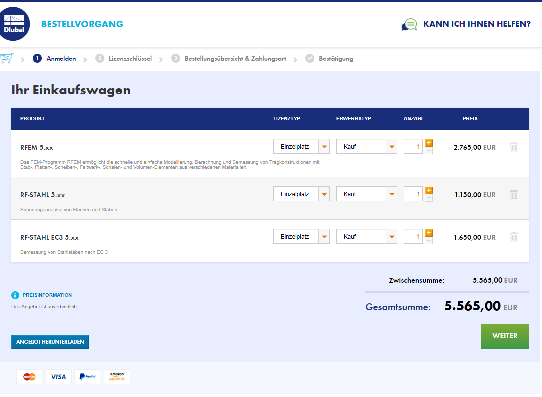 Produtos selecionados no carrinho de compras