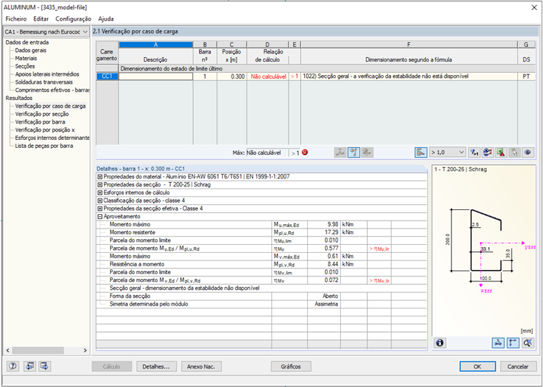 Nota "Não calculável" no RF-/ALUMINUM